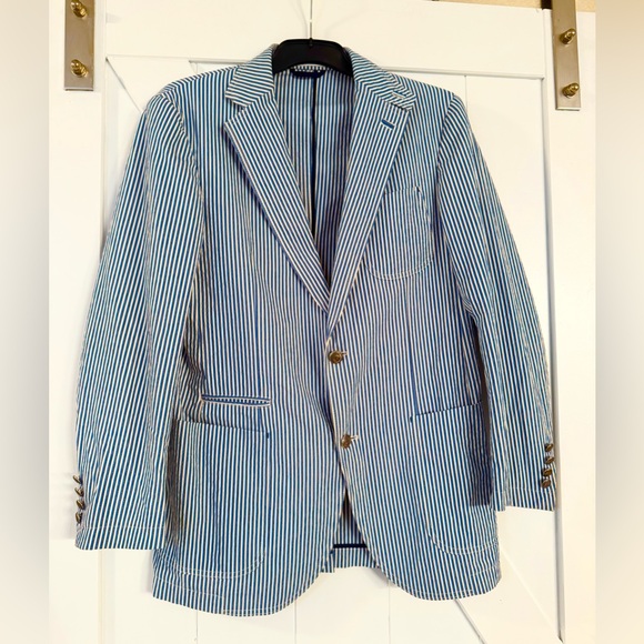Ermenegildo Zegna Blue and White Striped Blazer - Picture 1 of 10